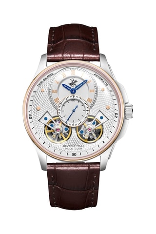 Leren Automatisch Tourbillonhorloge - Bruin en Goudkleurig