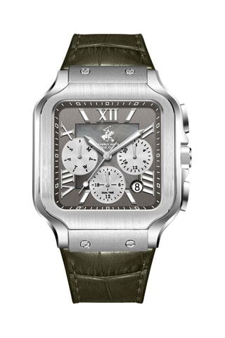 Leren Horloge - Chronograaf - Groen en Zilverkleurig