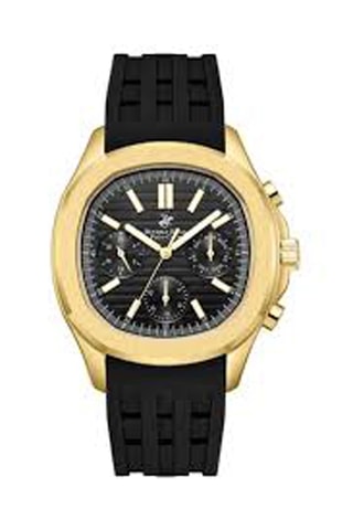 Siliconen Horloge - Chronograaf - Zwart en Goudkleurig