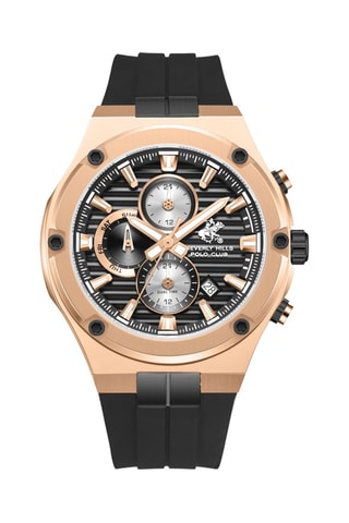 Siliconen Horloge - Chronograaf - Zwart en Goudkleurig