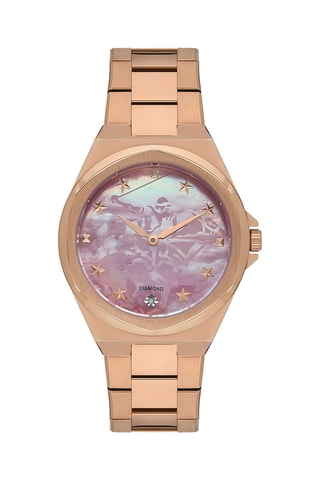 Stalen Quartz Horloge met Diamant - Roségoudkleurig