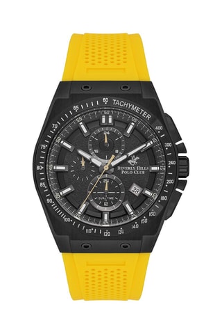 Silicone Quartz Horloge - Tachymeter - Geel en Zwart