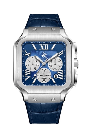 Leren Horloge - Chronograaf - Blauw en Zilverkleurig