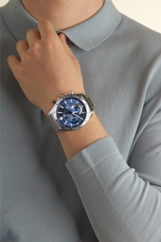 Stalen Quartz Horloge - Chronometer - Zilverkleurig en Donkerblauw