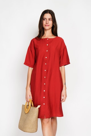 Robe droite en lin - Rouge