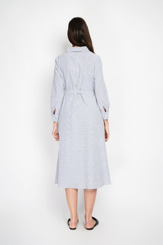 Robe chemise en lin - Blanc et bleu