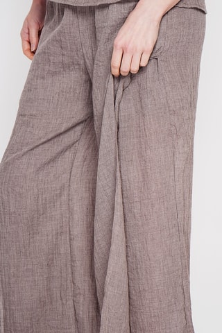 Pantalon en lin taille haute - Marron