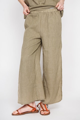 Pantalon en lin taille haute - Kaki