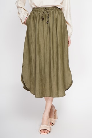 Jupe midi en lin - Kaki