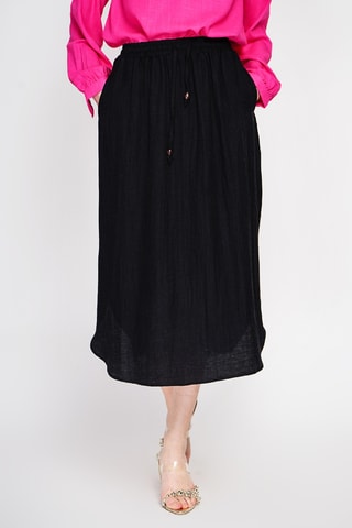 Jupe midi en lin - Noir