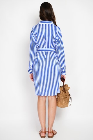 Robe chemise en lin et soie - Blanc et bleu