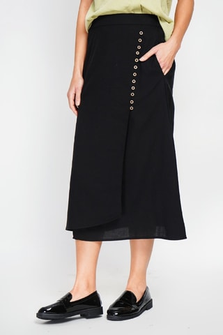 Jupe portefeuille en lin - Noir