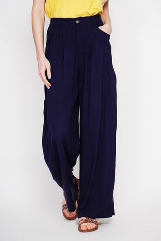 Pantalon ajusté en lin - Bleu marine