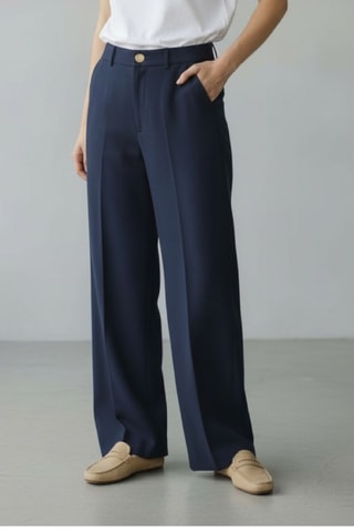 Pantalon large en lin - Bleu marine