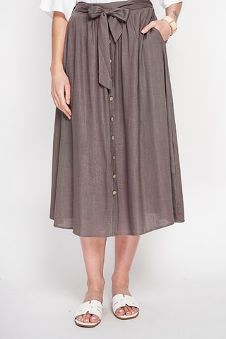 Jupe midi en lin - Marron