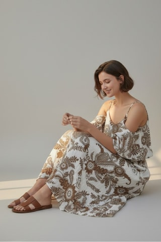 Robe longue en lin - Marron