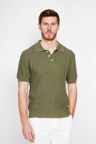 Polo en coton biologique et lin - Kaki