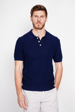 Polo en coton biologique et lin - Bleu marine
