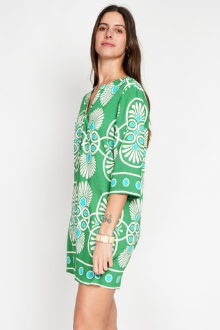 Robe midi en lin - Blanc, bleu et vert