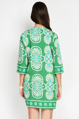 Robe midi en lin - Blanc, bleu et vert