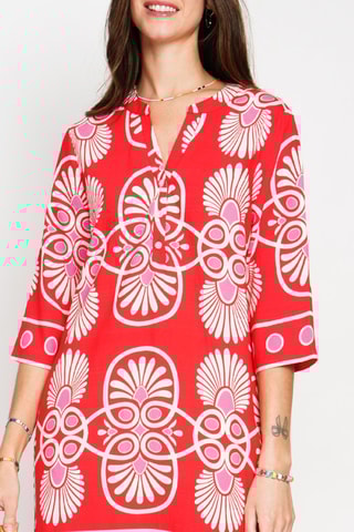 Robe midi en lin - Blanc, rouge et rose