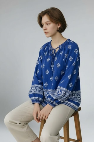 Blouse en lin - Bleu