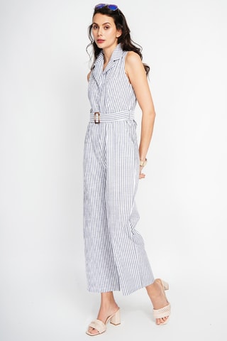 Combinaison sans manches en lin - Blanc et gris