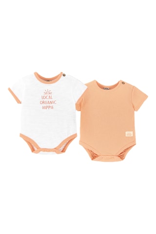 2 Biologisch Katoenen Rompertjes - Wit en Oranje