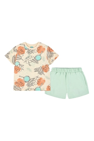 T-shirt en Bermuda - Beige en Lichtgroen