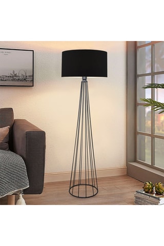 Lampadaire trépied - Blanc et imitation chêne - 60 W