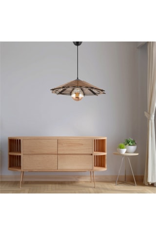 Houten Hanglamp - Naturel en Zwart - 60 W