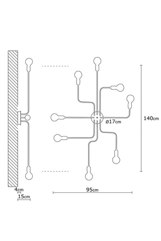 Plafondlamp Truva - Zwart - 8 x 40 W