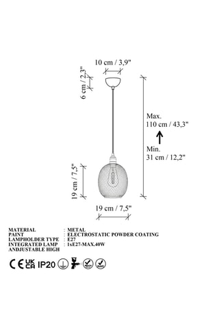 Hanglamp Berk - Zwart - 40 W