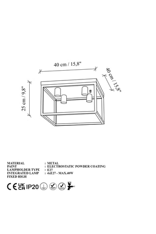 Plafondlamp Kafes - Zwart - 4 x 40 W