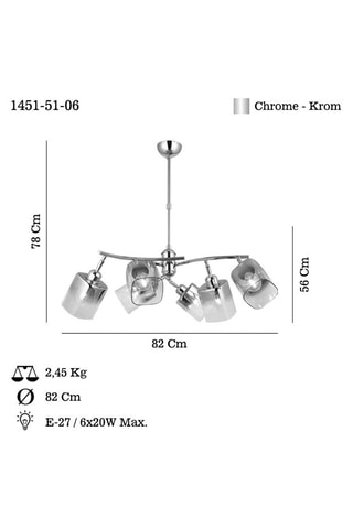 Hanglamp - Zilverkleurig - 6 x 20 W