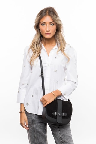 Sac bandoulière en croûte de cuir Cinq - Noir