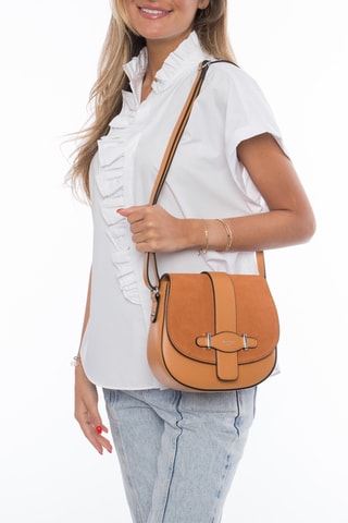 Sac bandoulière en croûte de cuir Cinq - Camel