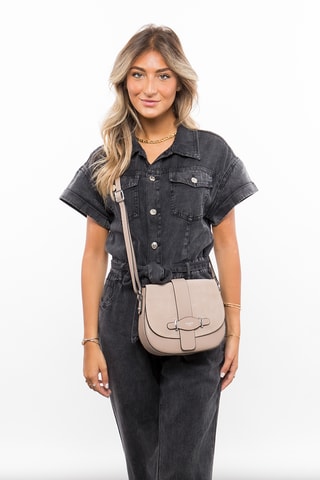 Sac bandoulière en croûte de cuir Cinq - Beige clair