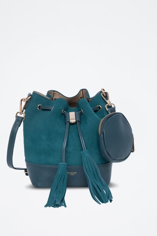 Sac seau en croûte de cuir Rio - Bleu canard