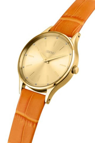 Orologio al quarzo in pelle - Arancione e dorato