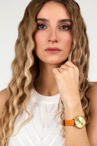 Orologio al quarzo in pelle - Arancione e dorato