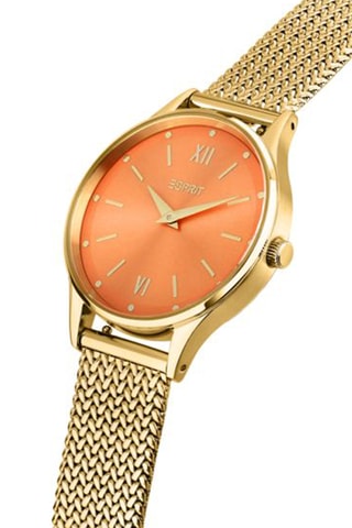 Orologio al quarzo in acciaio - Dorato e arancione