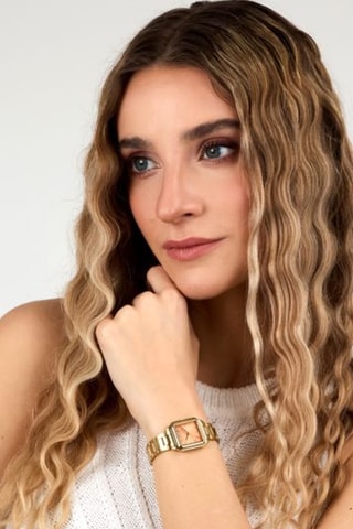 Orologio al quarzo in acciaio - Dorato e arancione