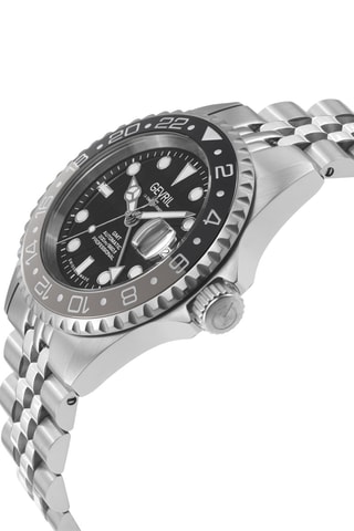 Montre automatique en acier Wall Street - GMT - Argenté et noir