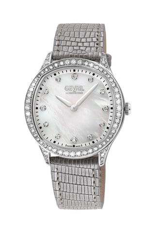 Montre à quartz en cuir, acier et diamants Morcote
