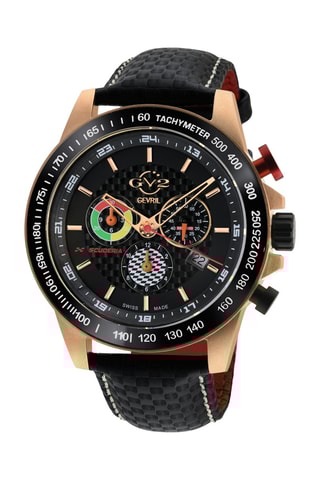 Montre à quartz en cuir Scuderia - Chronographe et tachymètre - Noir et doré rose