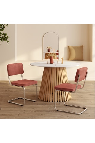 Sillas Naya de tela de rizo terracota y patas de metal cantilever - Pack de 4