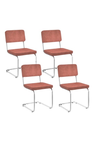Sillas Naya de tela de rizo terracota y patas de metal cantilever - Pack de 4