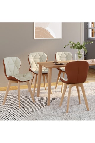 Sillas Gladys de tela beige y camel y patas de madera - Pack de 4