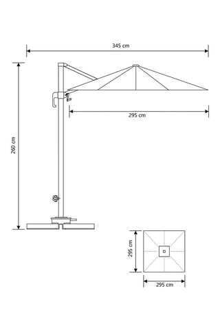 Parasol déporté carré Baza - Dimensions toile 295 x 260 x 295 cm